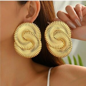 Elegant Statement Gold Spiral Earrings